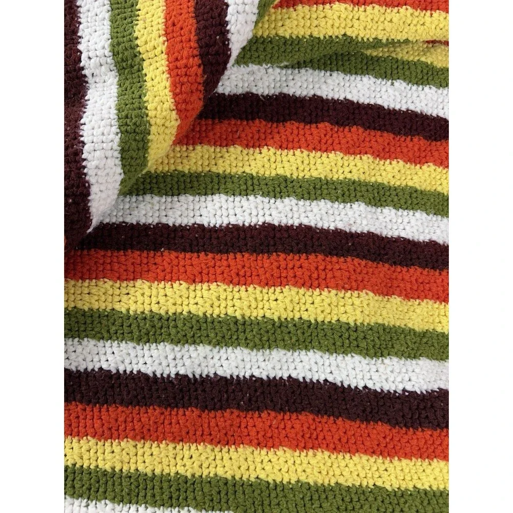 Vintage Handmade Crochet Afghan Throw Fall Colors Grannycore Cottagecore 48x60